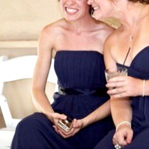 David’s Bridal Navy Chiffon Strapless Long Dress, sz. 2